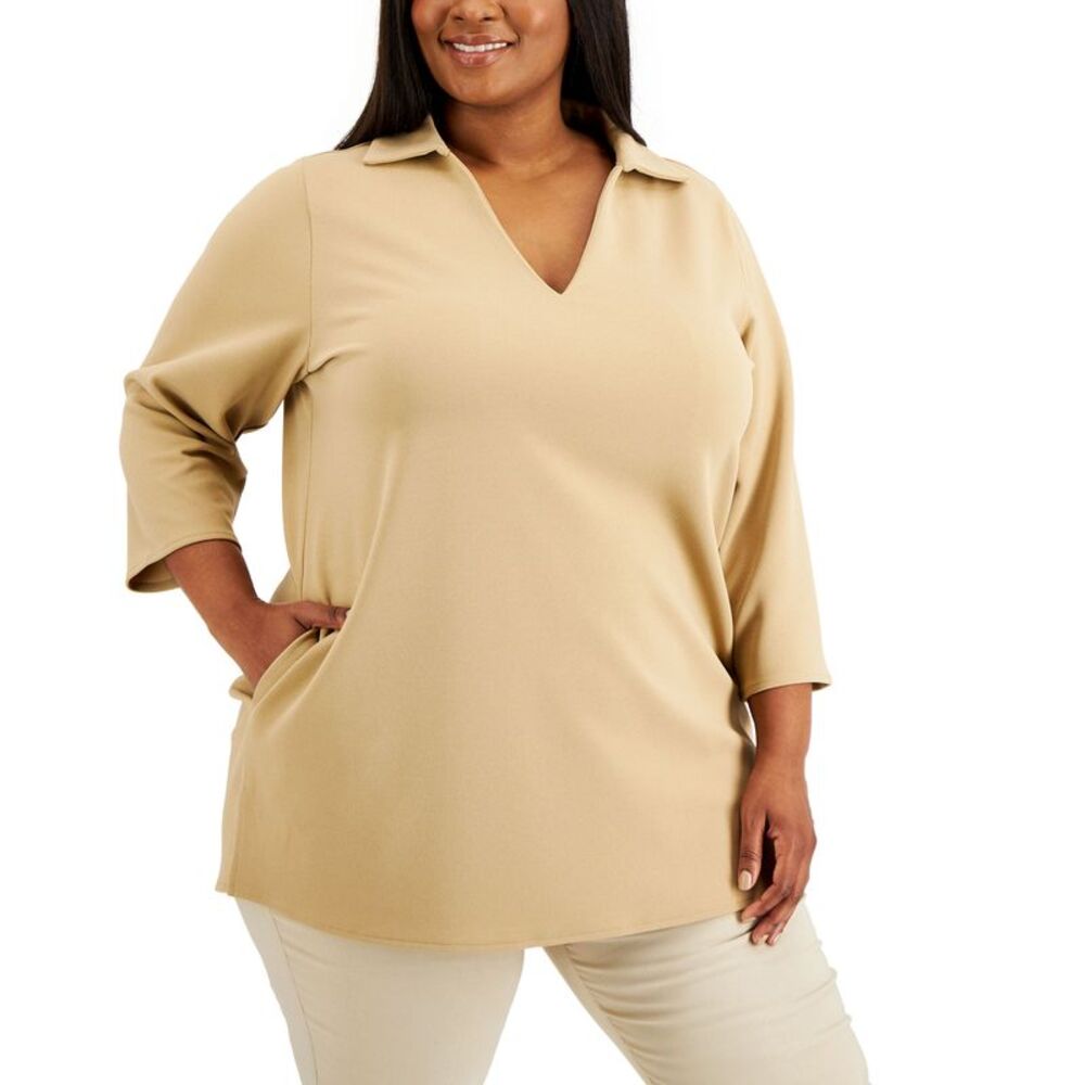 Alfani Plus Size 3/4 Sleeve Collared Tunic Top